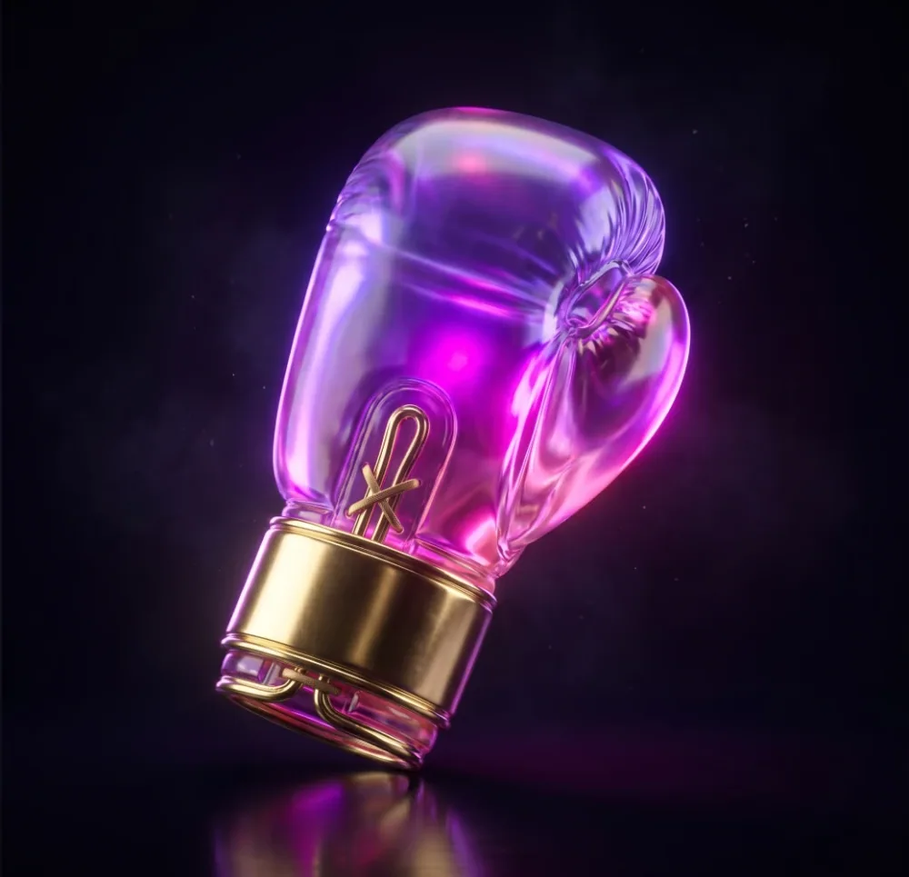 3D purple glass boxing glove with gold trim for Instagram ads vs organic growth comparison