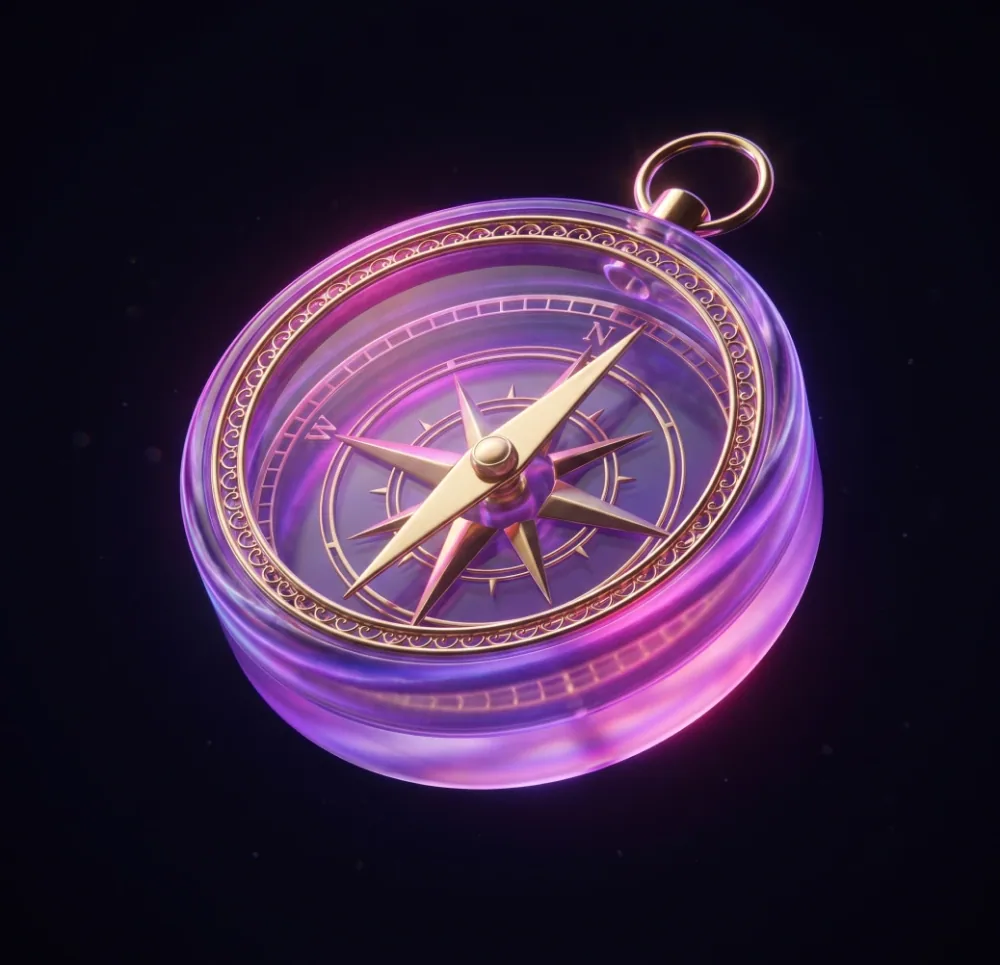 3D purple and gold navigational compass for Instagram algorithm growth strategies